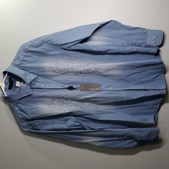 Tulliano shirt men's sz large button down 100% cotton embroidered western Washed - Picture 1 of 16